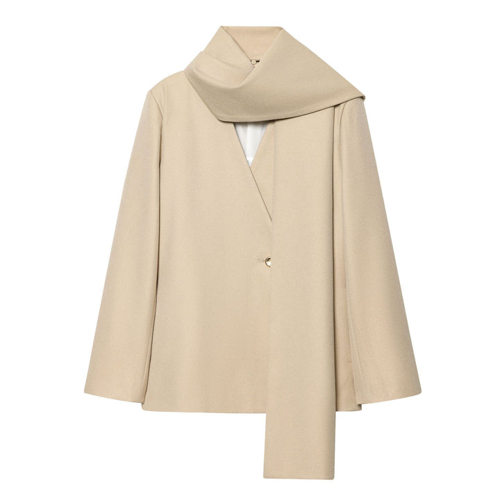 Damen nan kastiger Mantel mit integriertem Schal, kastigem Cape-Schnitt und einreihiger Knopfleiste Drune