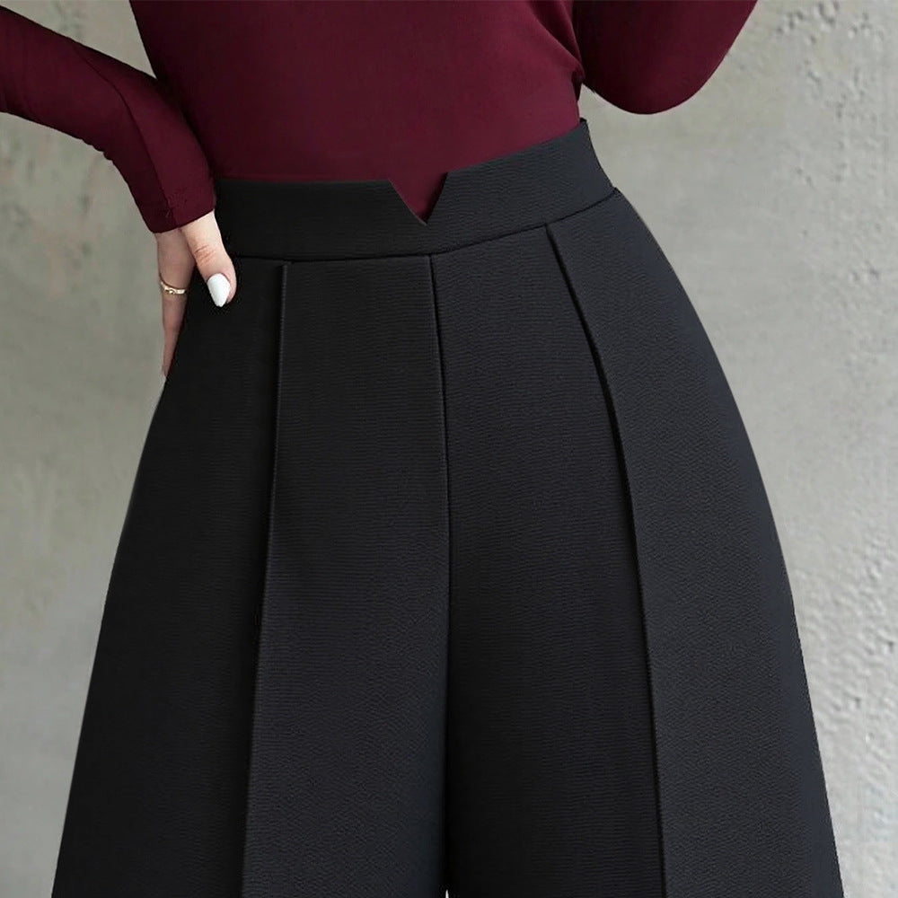 Damen hochtaillierte Palazzo-Hose mit Bügelfalte und V-förmigem Bund Drune