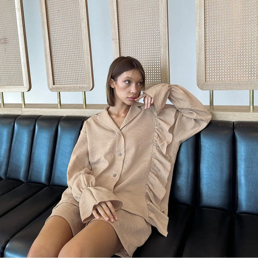 Damen Loungewear Set mit eleganten Rüschendetails Drune