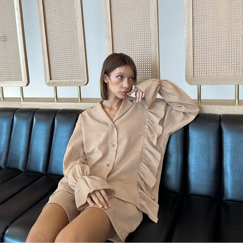 Damen Loungewear Set mit eleganten Rüschendetails Drune