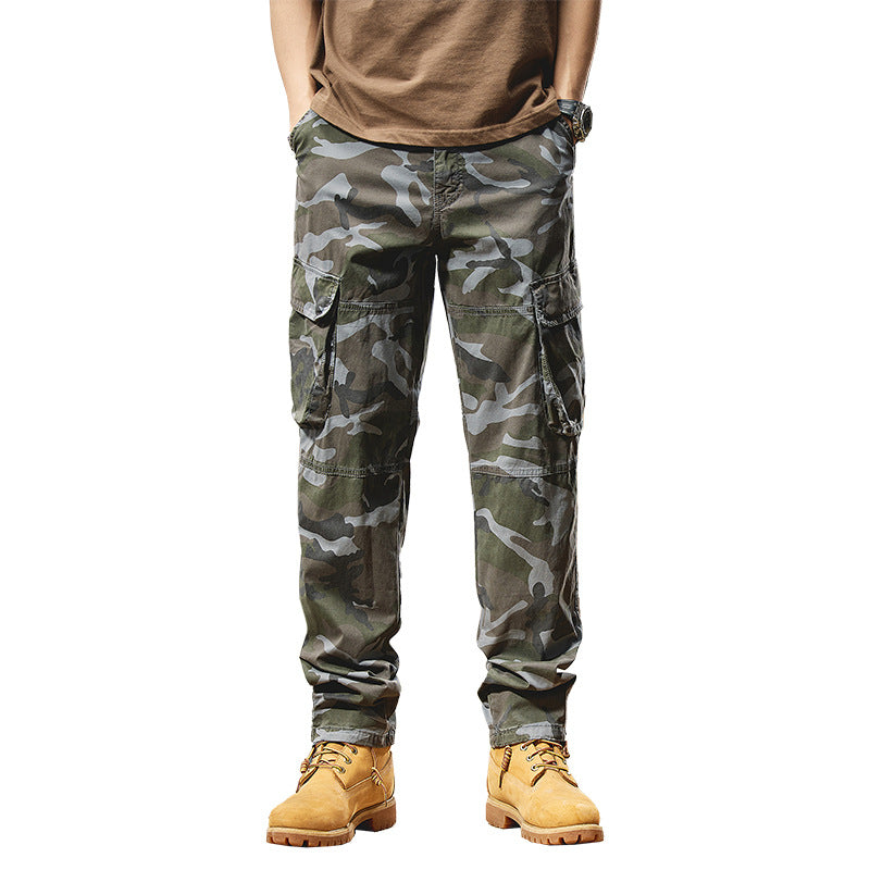 Herren Camouflage-Utility-Cargohose mit Mehrfachklappentaschen, Kniepaneelen und Kordelabschluss Drune