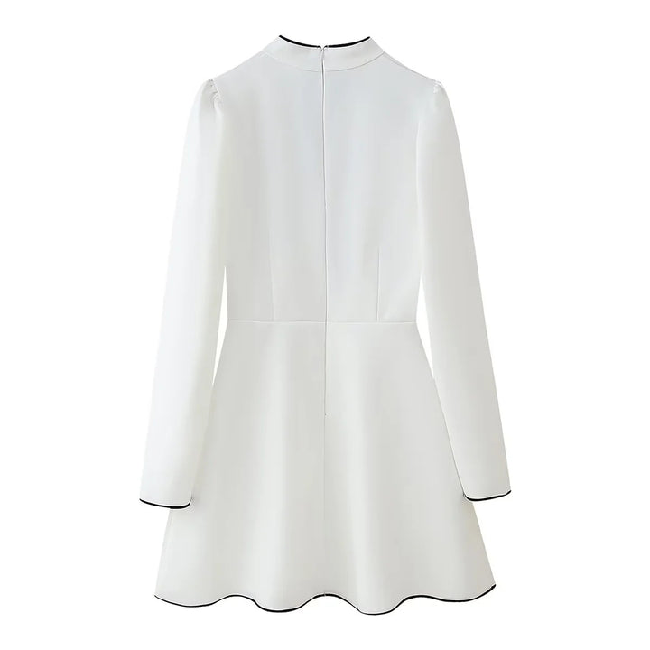 Damen nan tailliertes A-Linienkleid mit Stehkragen, Schleifendetail und kontrastpaspel Drune