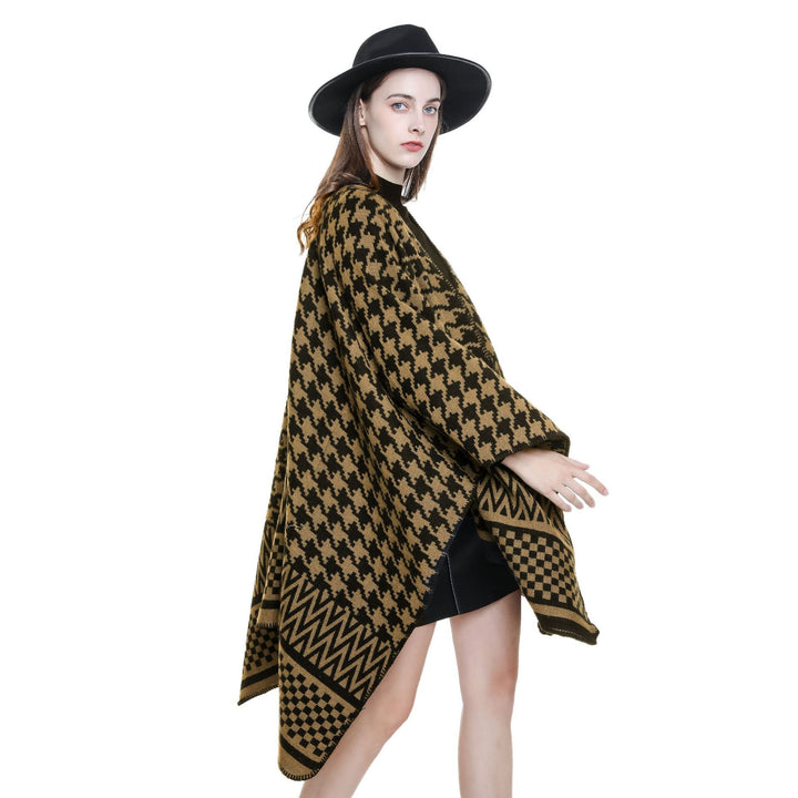 Damen Jacquard-Capeponcho mit Hahnentritt- und Geometriemuster Drune