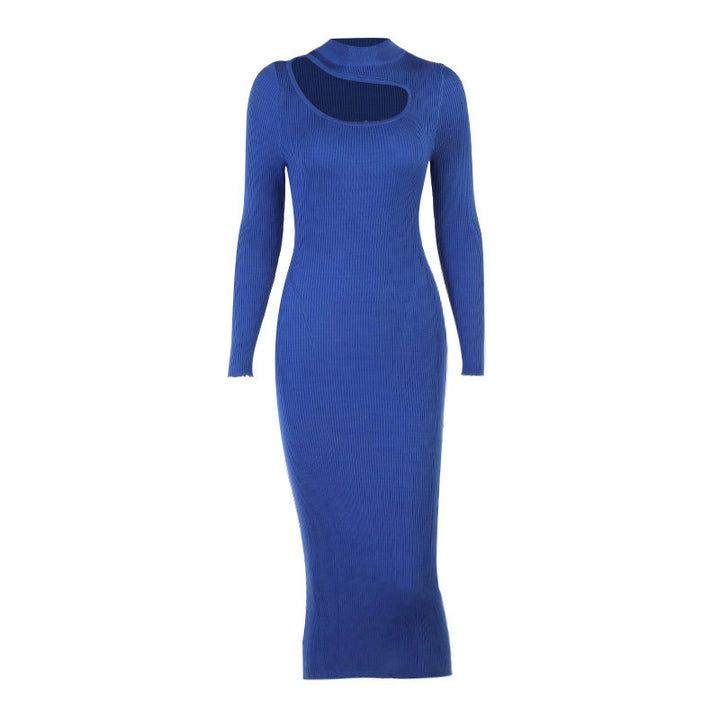 Damen Rippstrick-Midikleid mit Ausschnitt und langem Ärmel Drune