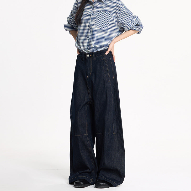 Damen Extraweite High‑Waist Denim‑Hose mit bodenlangem weitem Bein Drune
