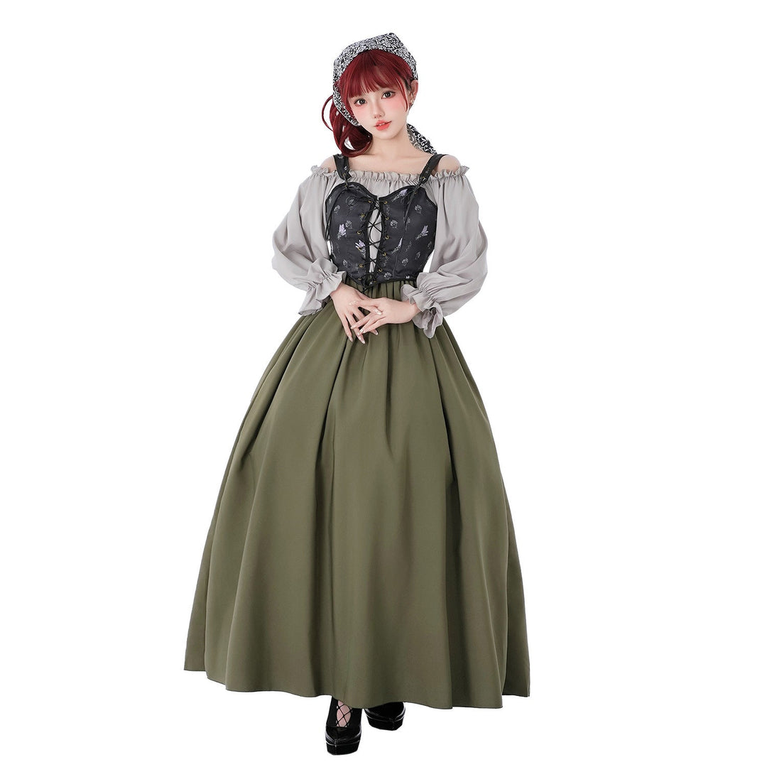 Damen Vintage Festkleid mit romantischen Rüschendetails und Puffärmeln Drune