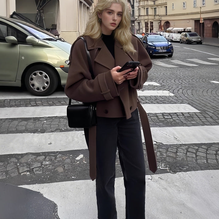 Damen stylische, taillierte Kurzmantel Drune