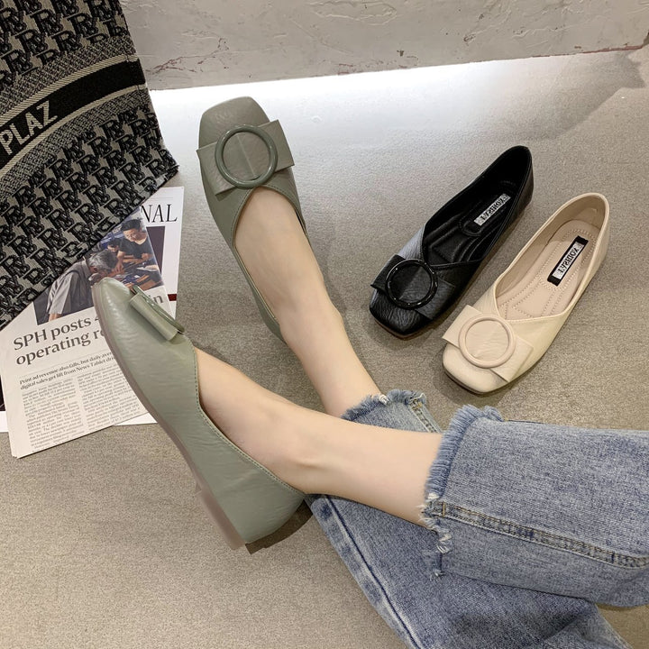 Damen Elegante Slipper-Ballerinas mit quadratischer Zehenpartie und dekorativer Rundschließe Drune