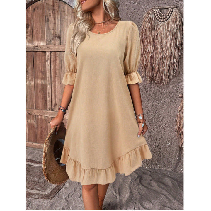 Damen Sommerliches Freizeitkleid mit Rüschendetails und lockerem Schnitt Drune