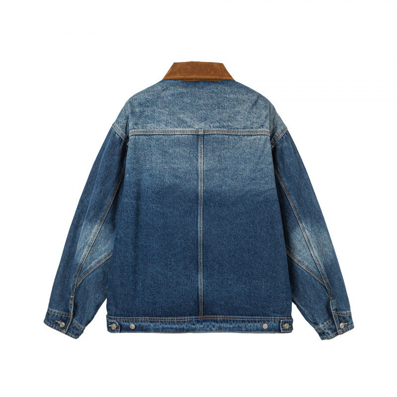 Herren Oversize-Denimjacke mit Cordkragen und diagonalem Brusttaschendetail Drune