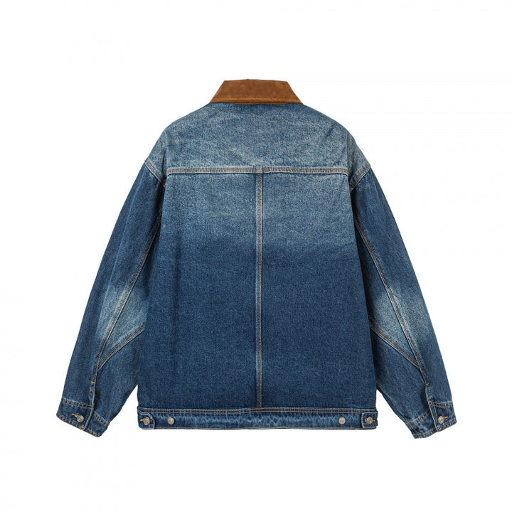 Herren Oversize-Denimjacke mit Cordkragen und diagonalem Brusttaschendetail Drune