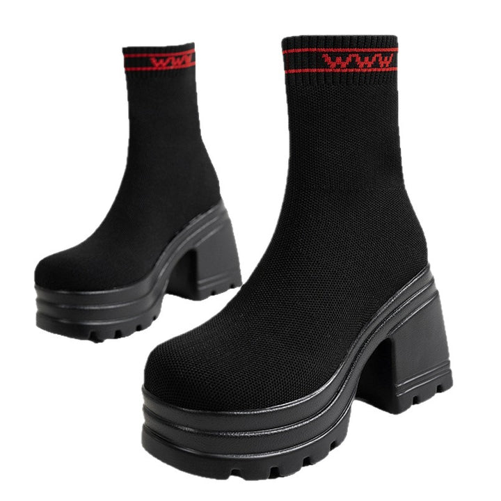 Damen Chunky High-Top Stiefel mit rutschfester Sohle und elastischem Obermaterial Drune