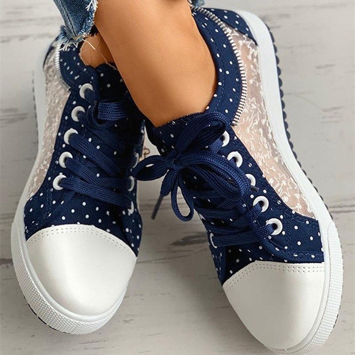 Damen Mesh‑Sneaker mit floraler Stickerei, gepolsterter Plateausohle und Polka‑Dot‑Details Drune