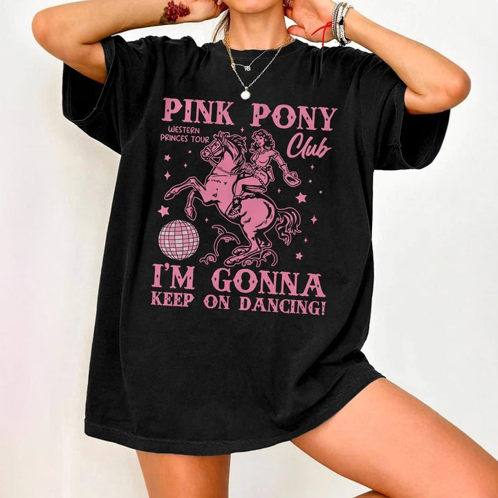 Damen Oversized T-Shirt mit kreativem Pferde- und Tanzmotiv Drune