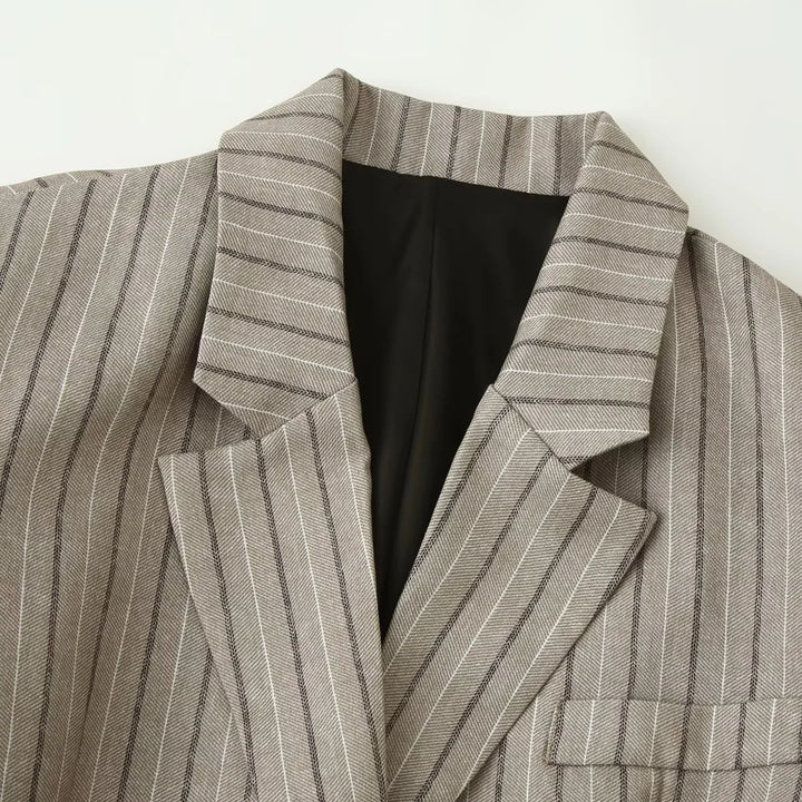 Damen nan taillierter Nadelstreifen-Blazer mit dekorativem Gürtel und Pattentaschen Drune
