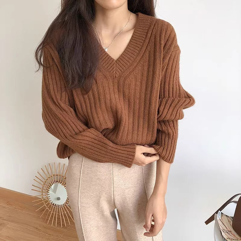 Damen Feinstrickpullover mit V-Ausschnitt und lässigem Schnitt Drune