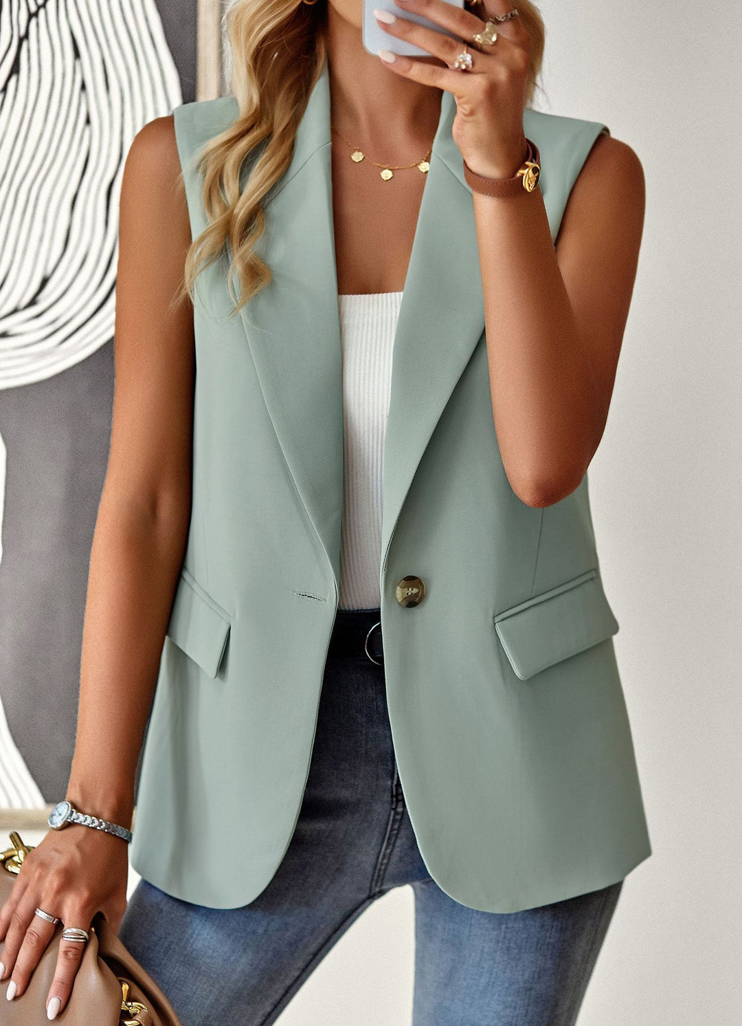 Damen ärmelloses Blazer-Oberteil mit taillierter Silhouette Drune