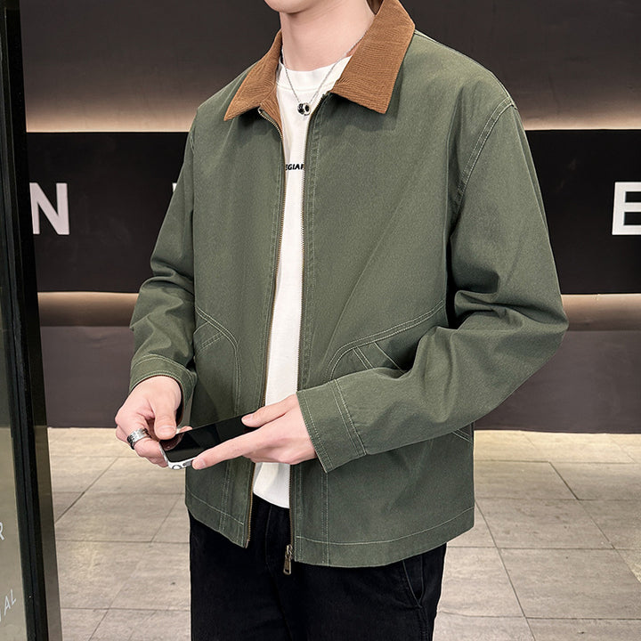 Herren Canvas-Fieldjacke mit Cordkragen, durchgehendem Reißverschluss und ergonomischen Nahtdetails Drune