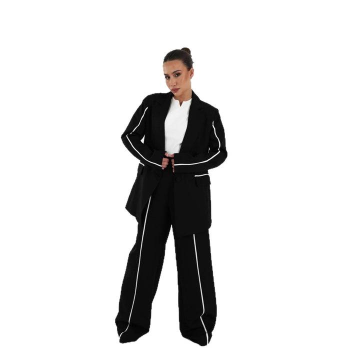 Damen eleganter Blazer-Anzug mit modischen Kontrastdetails Drune