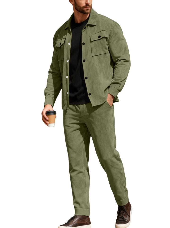 Herren nan Shirtjacke mit Pattentaschen und gerade geschnittene Chinohose Drune