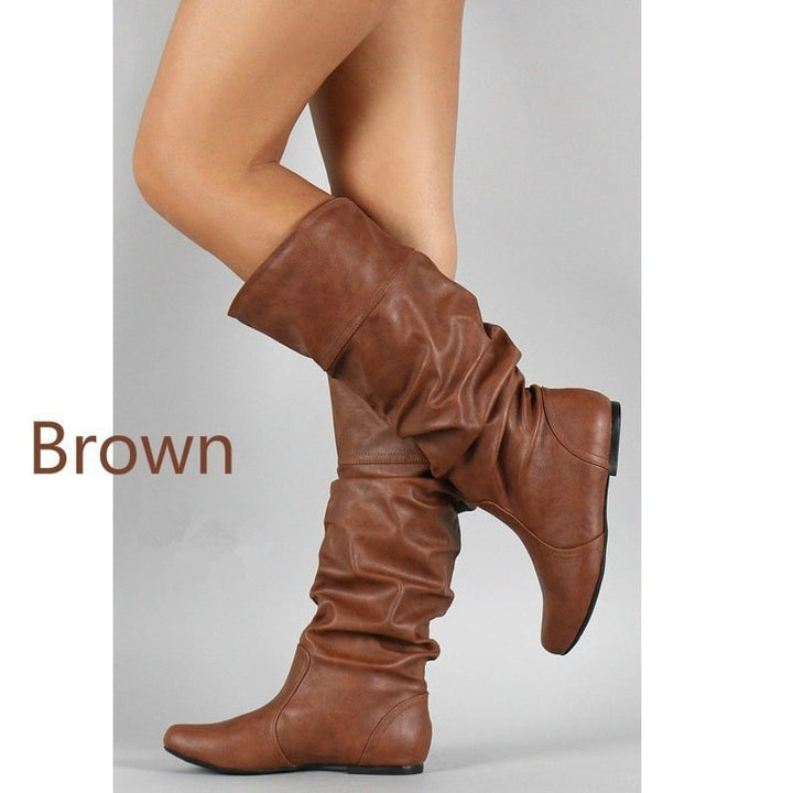 Damen nan lässige kniehohe Slouch-Stiefel mit flexiblem Schaft und flachem Absatz Drune