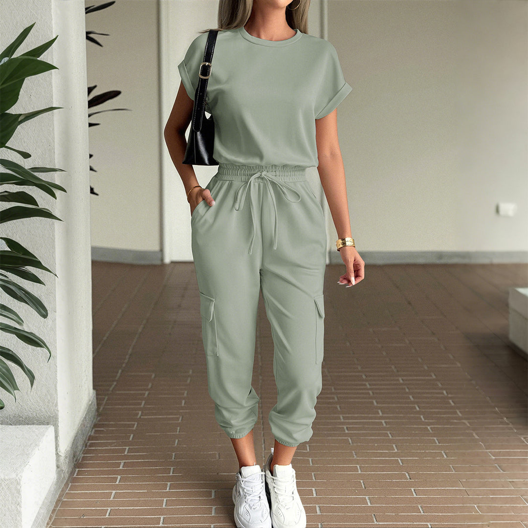 Damen lässiges Zweiteiliges Set mit elastischem Bund und seitlichen Taschen Drune