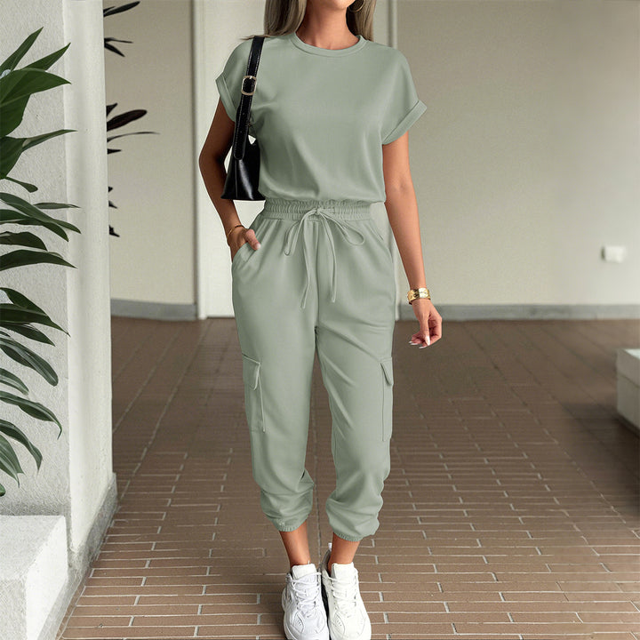 Damen lässiges Zweiteiliges Set mit elastischem Bund und seitlichen Taschen Drune