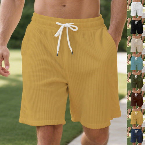 Herren nan gerippte Jersey-Shorts mit elastischem Bund, dekorativem Kordelzug und seitlichen Eingrifftaschen Drune