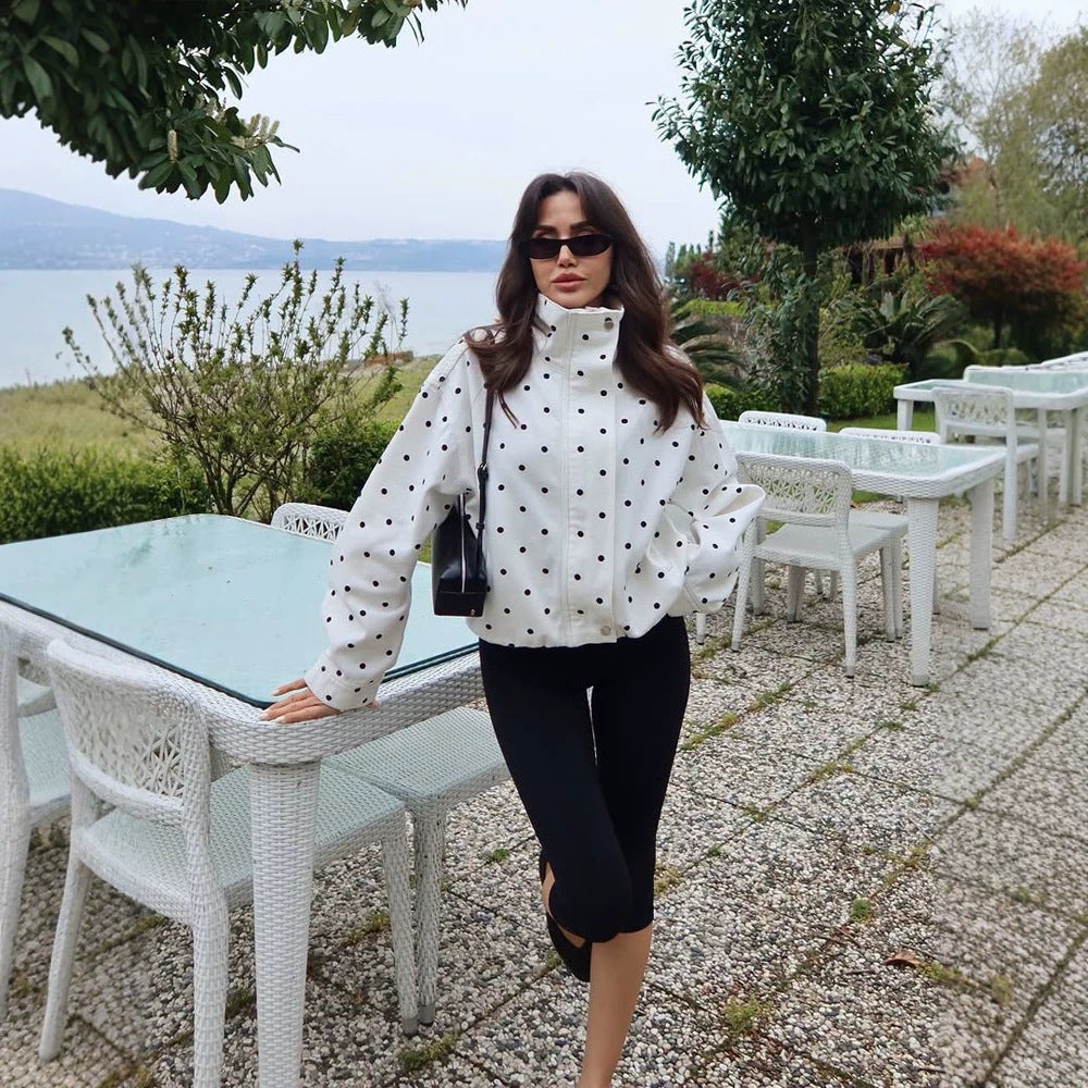 Damen Oversize-Blouson mit Stehkragen und Pünktchen-Print Drune