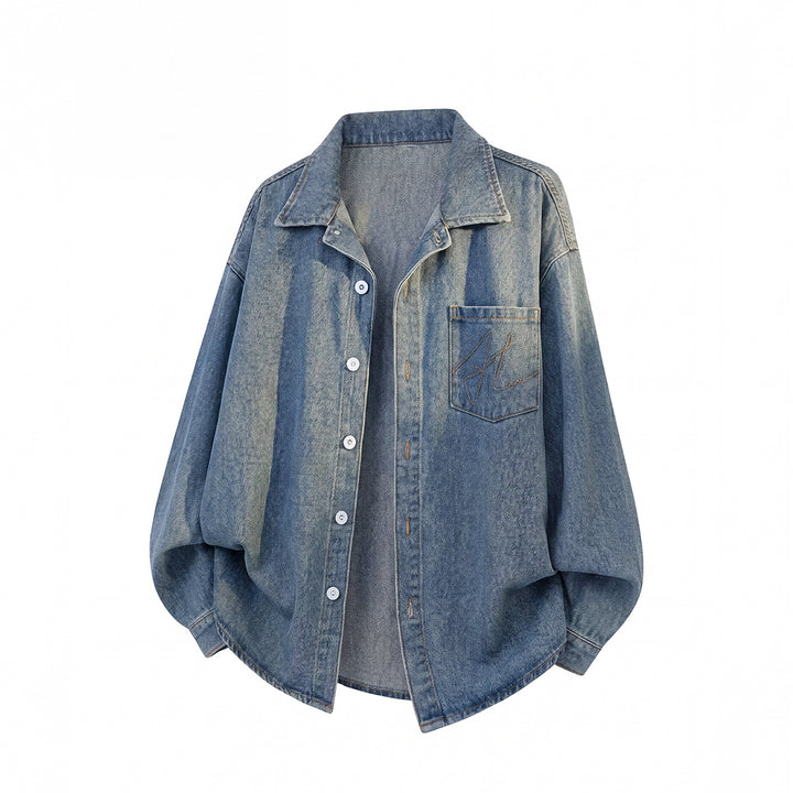 Unisex Oversize Hemdjacke aus Baumwoll-Twill mit aufgesetzter Brusttasche Drune