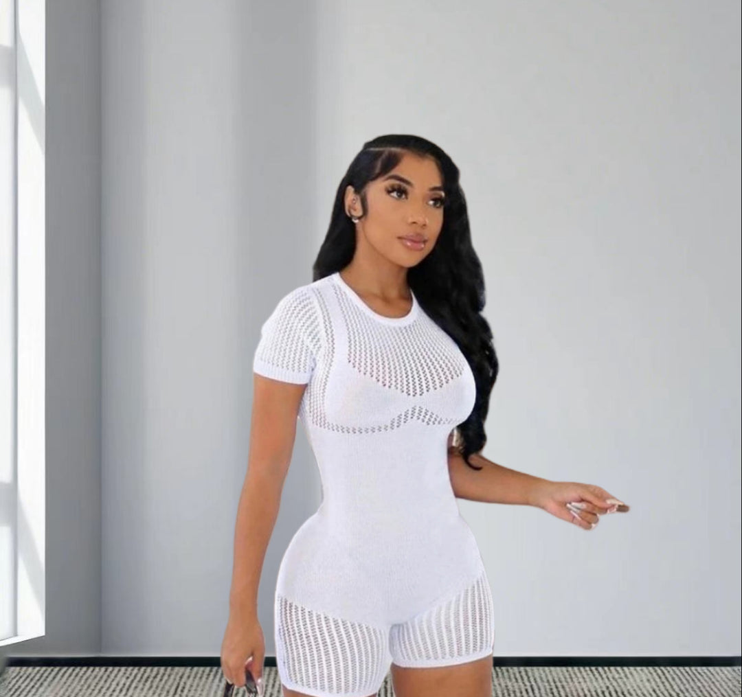 Damen Strickoverall mit dekorativem Muster und kurzen Ärmeln Drune