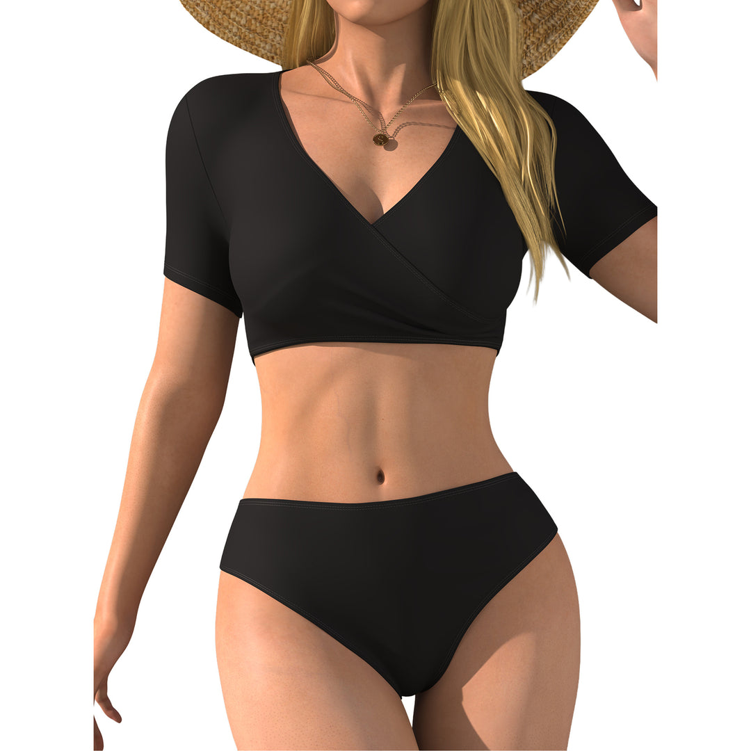 Damen Bikini-Oberteil mit Wickelschnitt und kurzen Ärmeln Drune