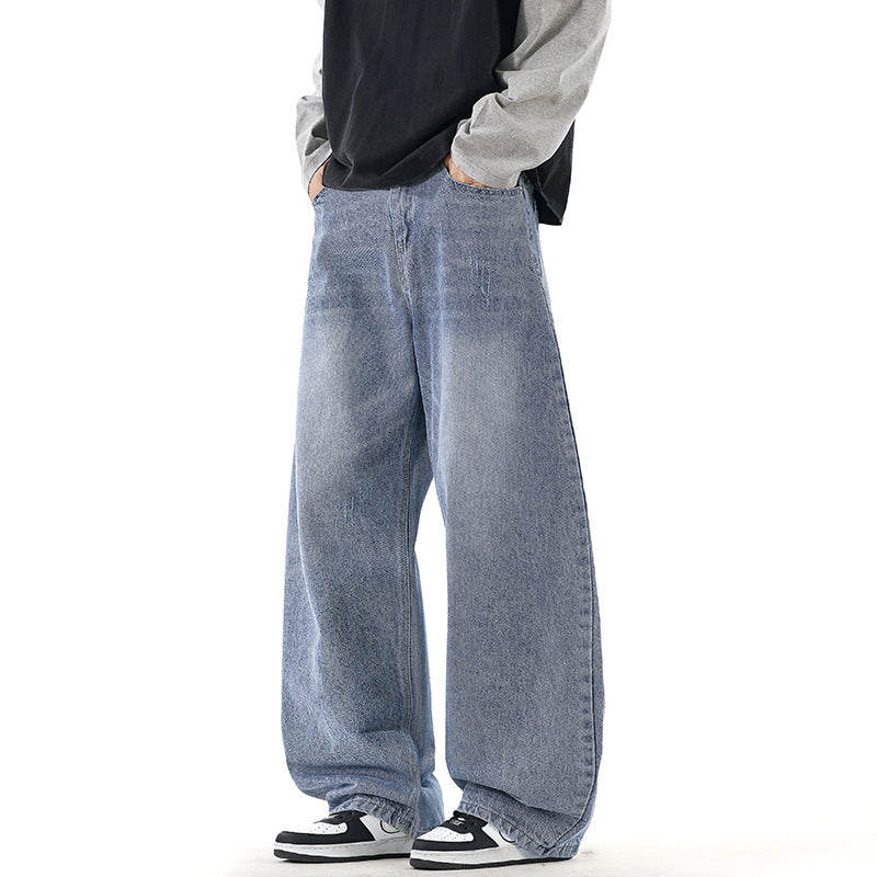 Herren Relaxed Wide‑Leg Denimhose mit extra weitem Bein und Vintage-Fade Drune