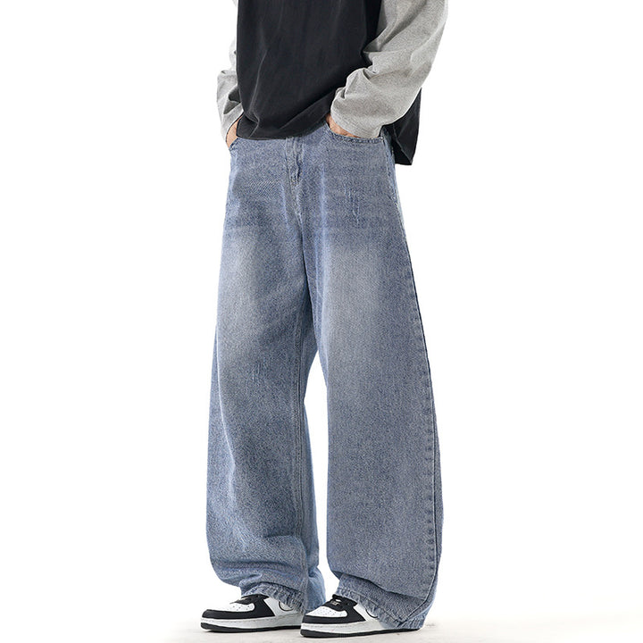 Herren Relaxed Wide‑Leg Denimhose mit extra weitem Bein und Vintage-Fade Drune