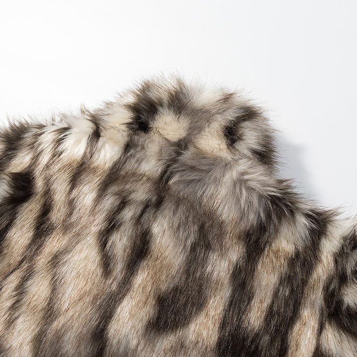 Damen Kurze Kunstfelljacke mit voluminöser Pelzoptik, kastiger Silhouette und Eingrifftaschen Drune