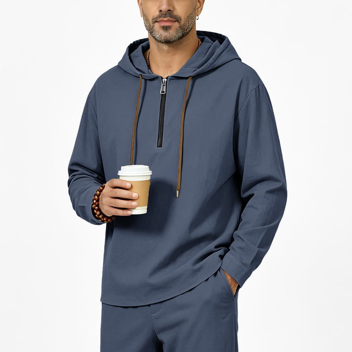 Herren Kapuzenpullover mit Halbzip, Tunnelzug und gerundetem Saum Drune