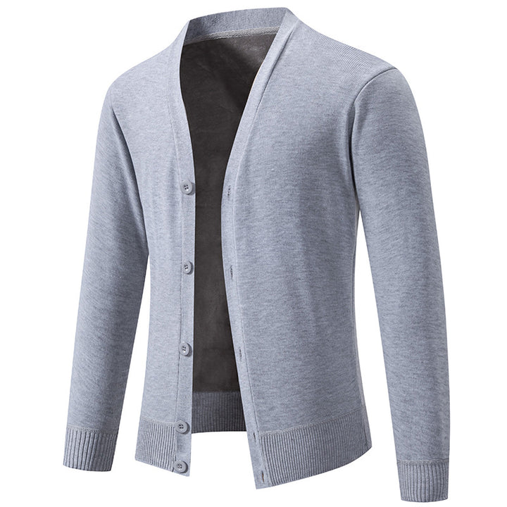 Herren nan leichte Feinstrick-Strickjacke mit V-Ausschnitt, verdeckter Knopfleiste und elastischem Rippbündchen Drune