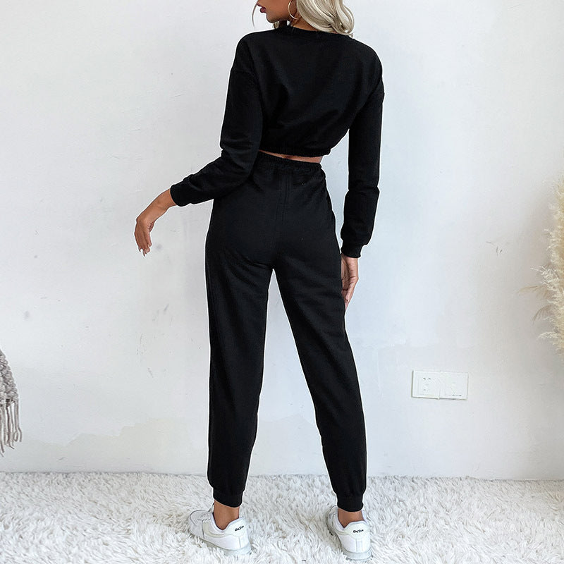 Damen Zweiteiliges Lounge-Set mit gedrehtem kurz geschnittenem Sweatshirt und hochtaillierter Jogginghose Drune