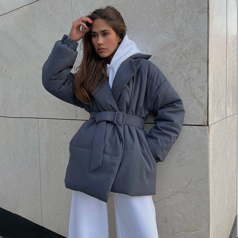 Damen Elegante und warme Wattierte Jacke mit Taillengürtel Drune