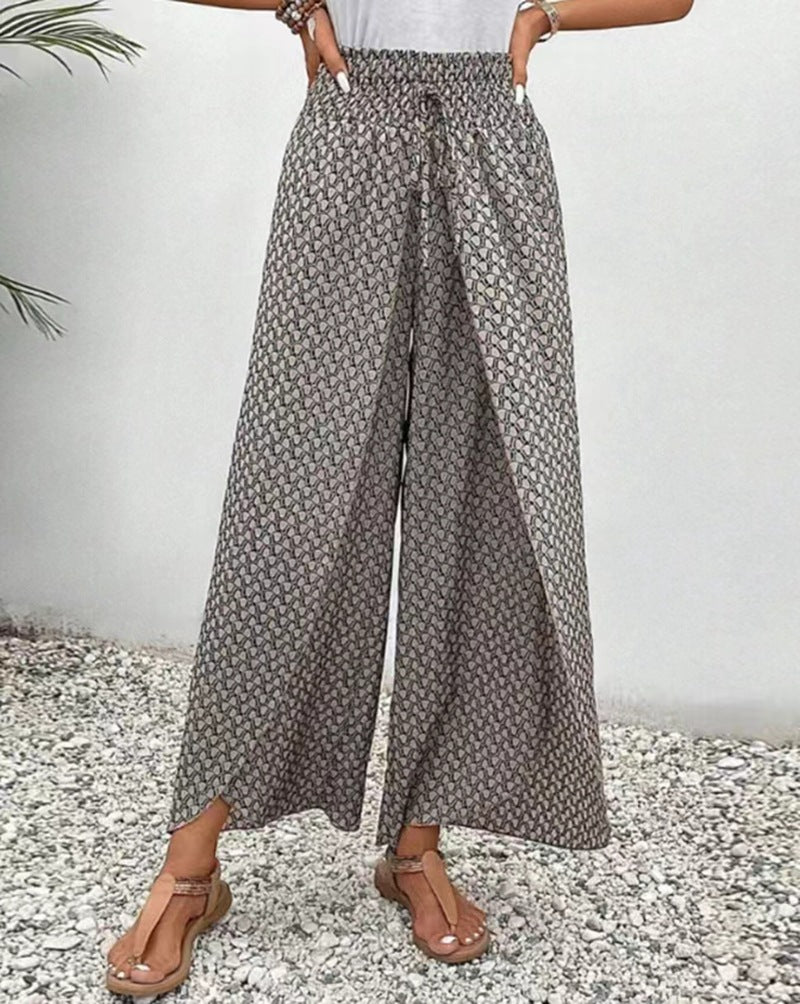 Damen Weite Palazzo-Hose mit bindbarem Bund Drune
