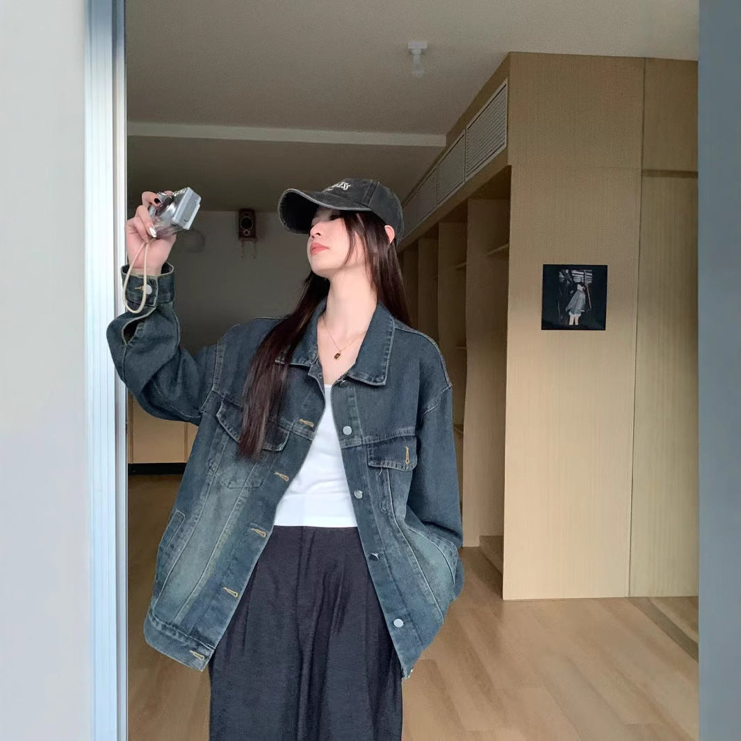 Damen Jeansjacke mit Vintage-Waschung und praktischen Taschen Drune