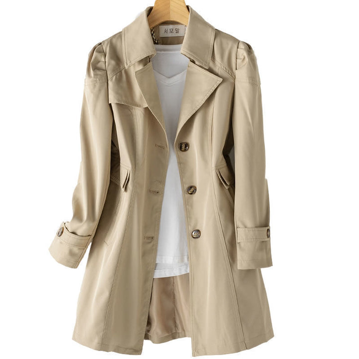 Damen nan taillierter leichter Trenchcoat mit femininer Schulterpuffung Drune