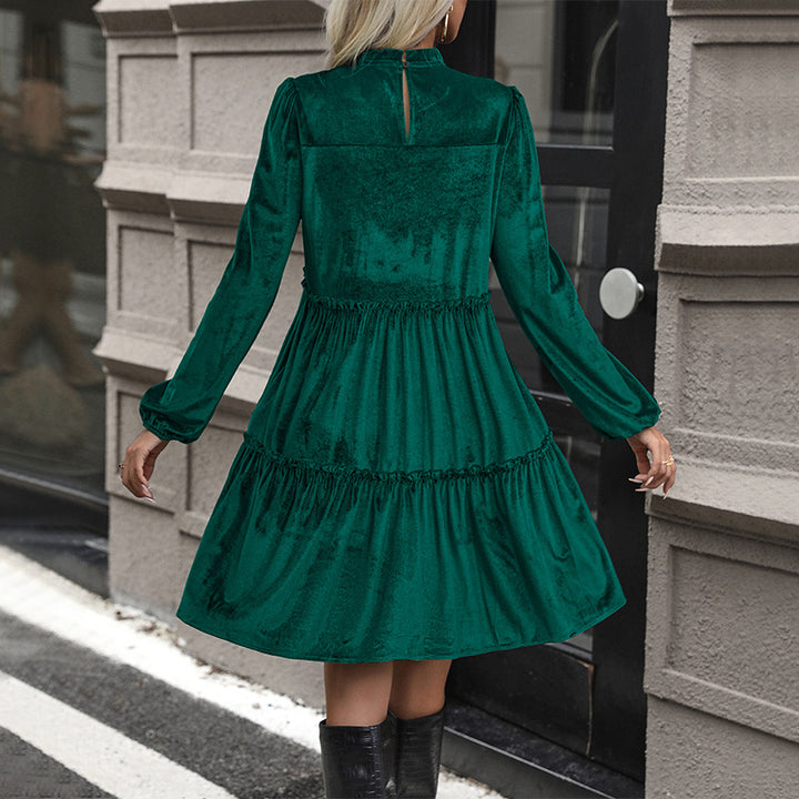 Damen Samtkleid mit geraffter Stufen‑A‑Linie und gesmokter Brustpartie Drune