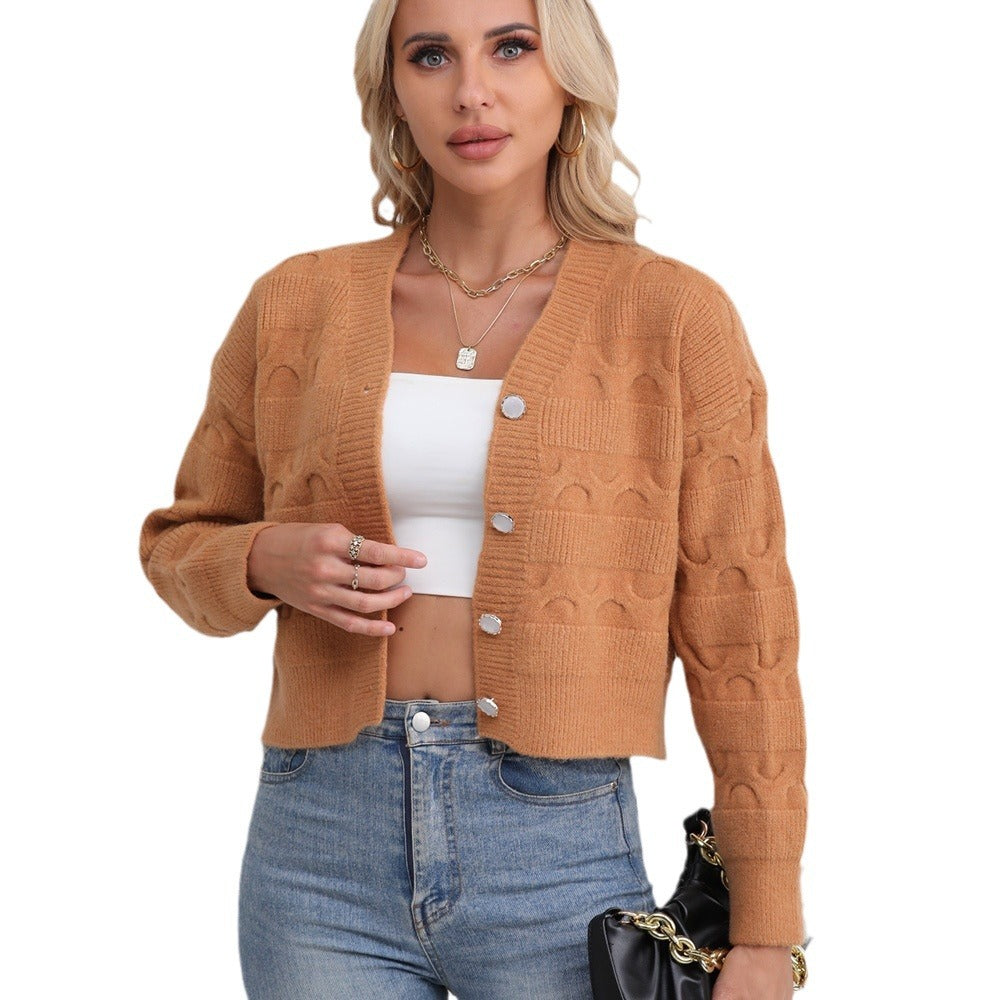Damen lässiger Strickjacke mit dekorativen Knopfdetails und strukturiertem Design Drune