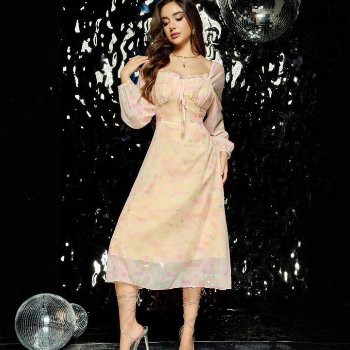 Damen Midikleid mit Corsagen-Bustier, Ballonärmeln und A-Linien-Rock Drune