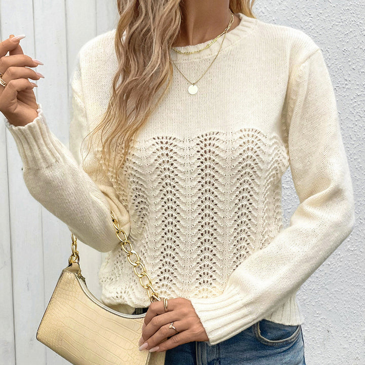 Damen Feinstrick-Pullover mit Wellen-Ajourmuster, Rundhals & legerer Passform Drune