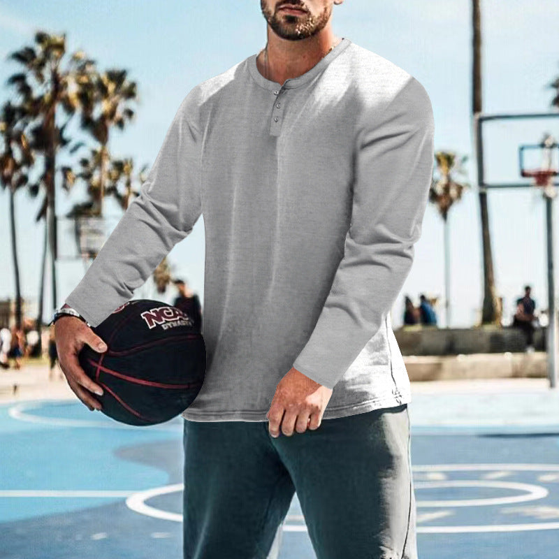 Herren langärmliges Henley-Shirt mit strukturiertem Stoff und praktischen Knopfdetails Drune