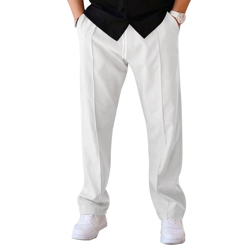 Herren Gerade geschnittene Freizeit-Hose mit Bundzug, Bügelfalte und Eingrifftaschen Drune