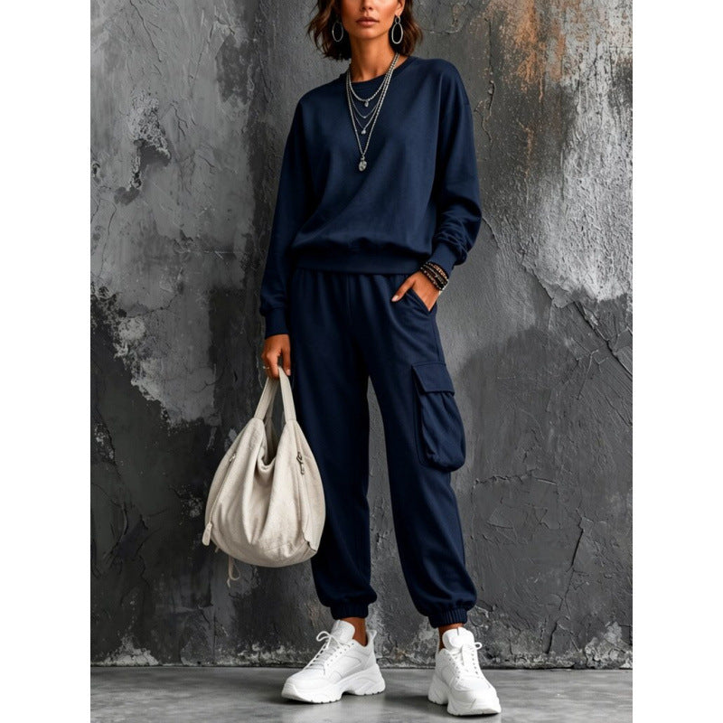 Damen Lounge-Set mit Rundhals-Sweatshirt und Cargo-Jogger aus French-Terry Drune