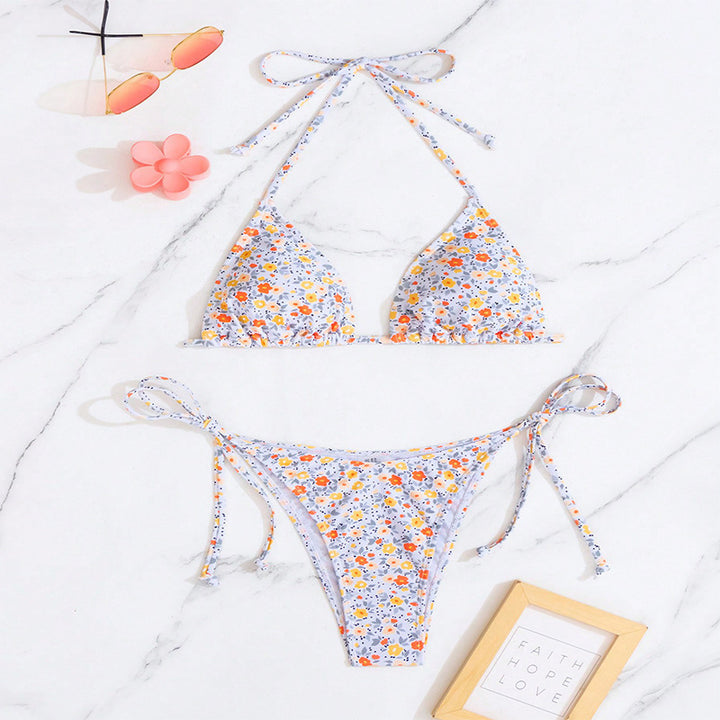 Damen Triangel-Bikini-Set mit floralem Design und eleganten Bindebändern Drune